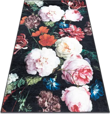 Zdjęcie produktu dla Dywan do prania ANDRE 1629 Kwiaty antypoślizgowy - czarny / róż wielokolorowy 160x220 cm