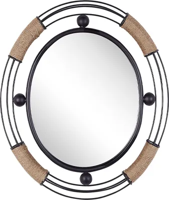 Produktbild von BELIANI Wanspiegel Schwarz u. Braun Metall Jute Oval 50 x 55 cm Modern für Wohnzimmer Schlafzimmer