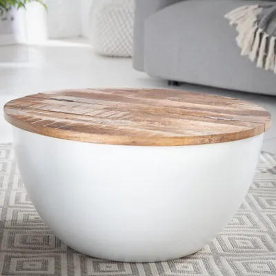 Produktbild von riess-ambiente Runder Couchtisch INDUSTRIAL STORAGE 60cm weiß natur Mangoholz mit Stauraum Beistelltisch Tisch