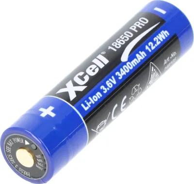Image de Batterie Li-Ion Pro 18650 Batterie Li-Ion protégée, avec prise de charge USB-C, min. 3250mAh max. 3400mAh, 3,6 Volt, 71,1mm x 18,8mm