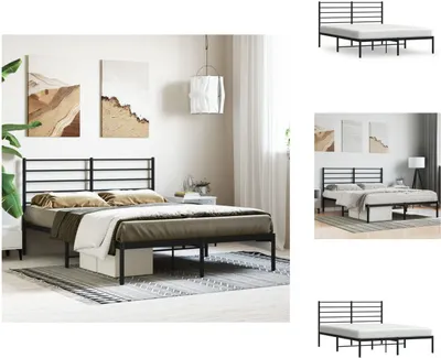 Produktbild von vidaXL Bettgestell mit Kopfteil Metall Schwarz 135x190 cm -  Betten & Bettgestelle