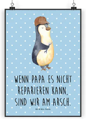 Produktbild von Mr. & Mrs. Panda Bild Wenn Papa es nicht reparieren kann, sind wir am Arsch DIN A3 - Blau Pastell - Geschenk, Kunstdruck, wanddeko, drucke, Posterdruck, Vatertag, Plakat
