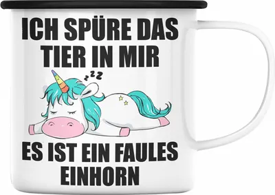 Produktbild von Trendation - Lustige Einhorn Sprüche Emaille Tasse Mitarbeiter Geschenk Arbeitskollege Kollegin Abschiedsgeschenk (Schwarz)