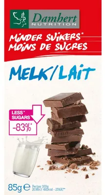 Produktbild von Damhert Schokolade weniger Zucker Vollmilch 85g