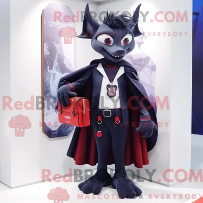 Productafbeelding van Mascottefiguur REDBROKOLY van een marinevampier gekleed met een vest en boodschappentassen