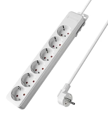 Productafbeelding van Braytron meerwegstekker, 6-voudig, met 1,5 meter kabel, zonder schakelaar, 3680W, met kinderbeveiliging, stekkerdoos met clipsysteem