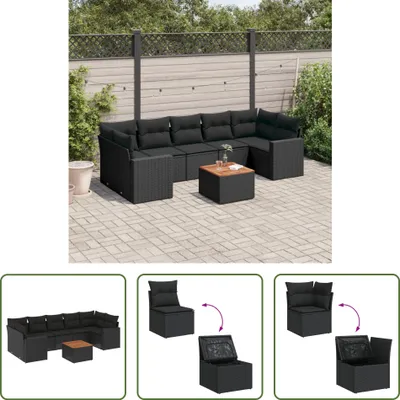 Produktbild von The Living Store 8-tlg. Garten-Sofagarnitur mit Kissen Schwarz Poly Rattan
