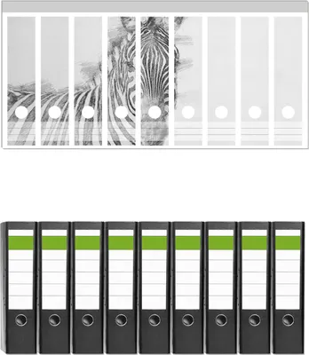 Produktbild von Wallario 9 Stück breite Ordner inkl. Klebeetiketten mit Motive Zebra in schwarz weiß - Bleistift Zeichnung -  Set mit Rückenschildern / Ordnerrücken Stickern