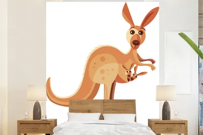 Produktbild von MuchoWow® Fototapete für Wohnzimmer oder Schlafzimmer Wandtapete Vinyl Motivtapete Kängurus - Tiere - Weiß - 180x220 cm - Tapezierpapier