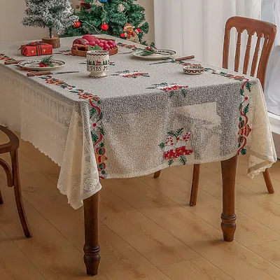 Produktbild von Weihnachten Tischdecke Rechteckige Spitze Tischtuch für Küche Party Dekor, Stil 1, 140x140cm