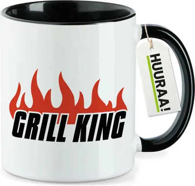 Produktbild von Huuraa Kaffeetasse Grill King Flammen 330ml Schwarz Keramik Kaffeebecher Geschenkidee