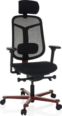 Produktbild von hjh OFFICE High End Bürostuhl BICOLORE HIGH Ergonomischer Schreibtischstuhl mit Armlehnen (höhenverstellbar) Stoff / Netzstoff Schwarz/Rot Drehstuhl für Büro, Zuhause
