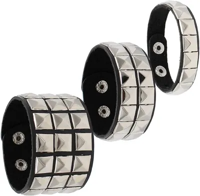 Imagen del producto de Pulseras de cuero sintético, 3 unidades, con remaches vintage, para estilos punk y gótico