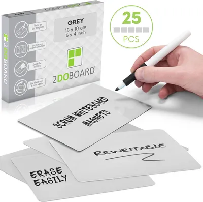 Produktbild von 2DOBOARD Beschreibbare magnete - 15 x 10 cm Grau - für Kanban Board oder Scrum Tafel - 25 Stück - Scrum Karten für Whiteboard - Magnete zum beschriften - Magnetic notes - Kanban karten (Grau)