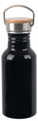 Produktbild von Wasserflasche - Aluminium - schwarz - 550 ml - mit Bambusdeckel