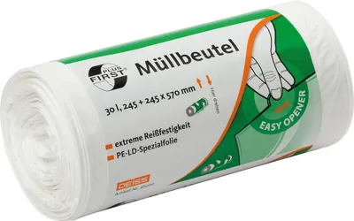 Produktbild von FIRST Müllbeutel 36005 LDPE 305+305x850mm ws 50 St./Pack.