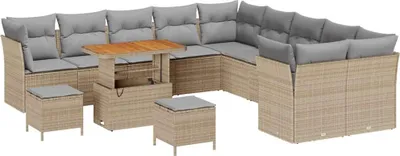 Immagine prodotto di vidaXL Set di divani da giardino con cuscini 13 pezzi Poli rattan beige e grigio chiaro