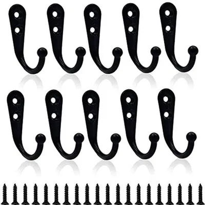 Image de Crochets muraux noirs, lot de 10, robustes, pour vêtements et accessoires