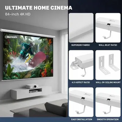 Produktbild von Projektor Leinwand - Beamer Projektionswand 213 cm (84 Zoll) - Format 4:3 4K HD - Wand-/Deckenmontage - 181x8x138 cm - Weiß
