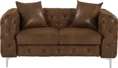 Produktbild von Chesterfield 2-Sitzer Sofa aus brauner Mikrofaser mit gealterter Lederoptik - EDWINA