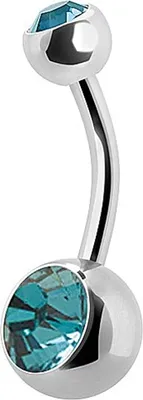 Produktbild von Bauchnabel Double Jewelled Piercing Titan G23 Banana 5/8mm Kugeln Kristall Steine - Türkis.TJBL2S - 6.0 Millimeter
