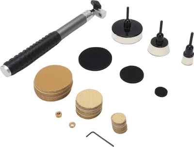 Produktbild von Handschleifset mit Polierpads, Schleifpapier und Griff aus Aluminiumlegierung zum Polieren und Veredeln von Holzbearbeitungsprojekten