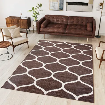 Image de Tapis Salon Chambre à coucher Modernes Chinés Design Marron Foncé Crème Oekotex 300 x 400 cm