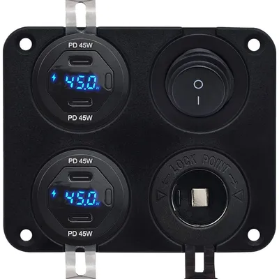 Produktbild von ProRide 12V USB-C 4 Anschlüsse 45W QC3.0 Schalter + 12V-Zigarettenbuchse