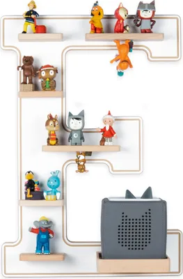 Image de Lettre d'étagère enfant E / Accrochage pour Tonie Box and Tonie Figures / Espace Saving Shelf / H. 54 x W. 38 x D. 19 / Wall Shelf Music Box and Figures Storage Magnetic Inserts / Storage Shelf Wood