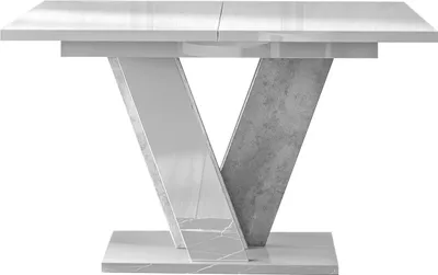 Produktbild von MIRJAN24 Esstisch Viney, Ausziehbarer Tisch, Einlegeplatte befindet sich unter der Tischplatte, 120-160x90x75 cm (Farbe: Weiß Hochglanz / Beton)
