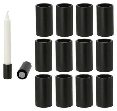 Produktbild von Novaliv 12x Stabkerzenhalter magnetisch SCHWARZ 2,8x7,5cm Weihnachten Dekotablett Kerzenständer Magnet Kerzenhalter Tafelkerzen Stabkerzen Tischdekoration Adventskranz candle holder Wohnzimmerdeko