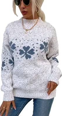 Produktbild von ASKSA Damen Weihnachten Pullover Strickpulli Hohem Kragen Langarm Jumper Sweater, C Beige, L
