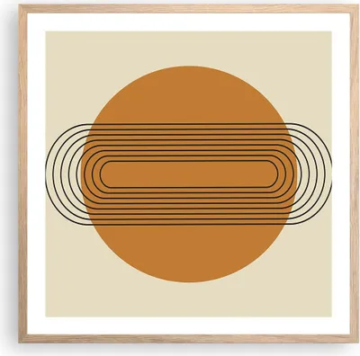 Produktbild von Gerahmtes Poster - Rahmen in heller Eiche - Stück Geometrisch Orange - 60x60 cm - Wand Bild - Wanddeko - Wandbilder - Kunstposter - Wandposter - Bilderrahmen - Bilder - Kunstdruck - P2NAC60x60-4877