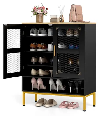 Produktbild von 5-stufiger Schuhschrank mit Mesh-Türen, Schuhkommode mit verstellbaren Regalen und Metallbeinen, Schuhaufbewahrung Organizer für Eingangsbereich, Flur, Wohnzimmer (Schwarz,70 x 35 x 93 cm)