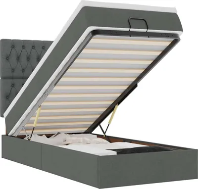 Produktbild von vidaXL Ottoman-Bett mit Matratze & LEDs Dunkelgrau 100x200 cm Stoff