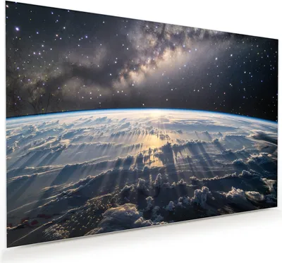Produktbild von Glasbild 45x30cm in XXL für Wohnzimmer, Schlafzimmer Motiv Weltall Sonnenaufgang
