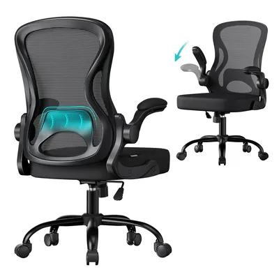 Obrázek produktu pro Ergonomická kancelářská židle SONGMICS, otočná židle se síťovinou, kancelářská židle s bederní opěrkou, houpací funkce, skládací područky, pro studium