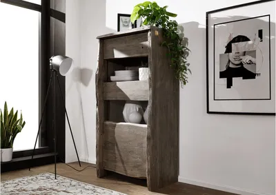 Produktbild von MASSIVMOEBEL24 Vitrine Akazie 71x45x147 grau lackiert  PURE ACACIA #405