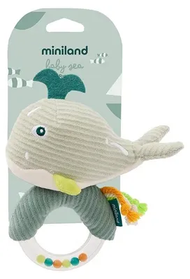 Productafbeelding van Miniland Sensorisch rammelspeeltje Walvis – Zacht ontwikkelingsspeelgoed voor baby's vanaf 0 maanden