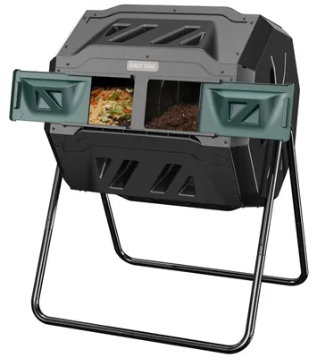 Imagen del producto de Contenedor de compostaje giratorio, de 43 galones, con 2 puertas correderas y sistema de ventilación, para uso en jardín y cocina