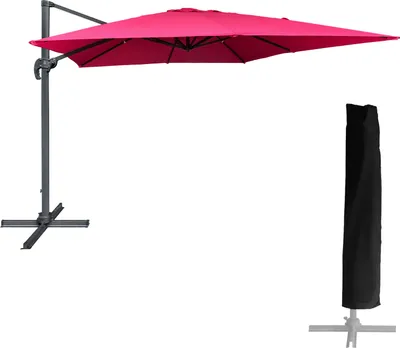 Produktbild von Freistehender Sonnenschirm MOLOKAI quadratisch 3x3m fuchsia + Hülle