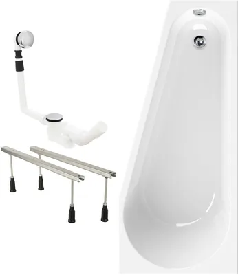 Produktbild von Calmwaters® Raumsparende Eckbadewanne 160x70 cm Essential Small, EU, 3in1 Acryl-Badewanne mit Wannenfüßen & Ablaufgarnitur, platzsparende Badewanne linke Ausführung, 160 x 70 cm, Weiß