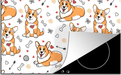 Obrázok produktu pre KitchenYeah® Kryt varnej dosky pes - Corgi - vzor, 83x51cm, kuchynská dekorácia, keramický kryt varnej dosky, krycia doska na varnú dosku