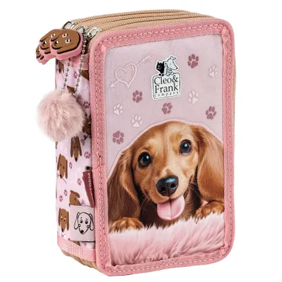 Produktbild von Federtasche Hunde Dackel 3 Fach Federmäppchen gefüllt Federmappe Mäppchen
