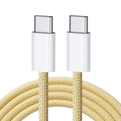 Produktbild von 1 meter Nylon USB-C zu USB-C Schnell-Ladekabel Gelb für Smartphone Tablet Laptop und PC