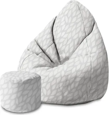Produktbild von Dreamroots Bean Bag 80x80x120cm Puf Sitzsack mit Lehne und Hocker Sitzsack mit Füllung Sitzsack Erwachsene mit Füllung Gray Abstract Leaves