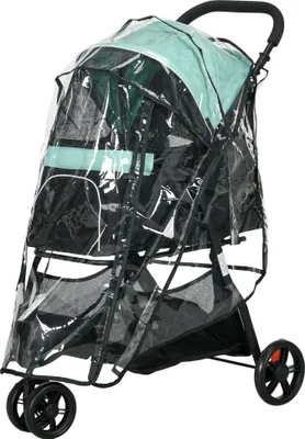 Produktbild von Haustierbuggy Hundebuggy, klappbar, mit Regenschutz, 2 Getränkehalter, Blau + Grün