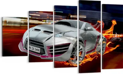 Produktbild von Bild auf Leinwand - Leinwandbild - Sportwagen Feuer Rauch - 100x60cm - Wand Bild - Wanddeko - Leinwanddruck - Bilder - Kunstdruck - Wanddekoration - Leinwand bilder - Wandkunst - EG100x60-2690