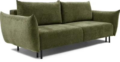 Produktbild von Sofa mit Bettkasten - Schlafsofa mit Schwarze Metallbeine - 3 Sitzer Sofa Bett - Couch mit Schlaffunktion Bettfunktion Skandinavisch Polstergarnitur - Olivgrün