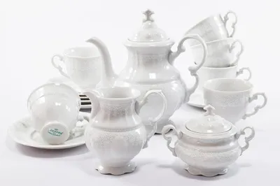 Produktbild von Leander Sonata Kaffeeservice, weiße Spitze, weißes Porzellan, Leander, 15 Stück